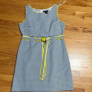 Jessica Howard Gray and White Striped Dress with Yellow Trim